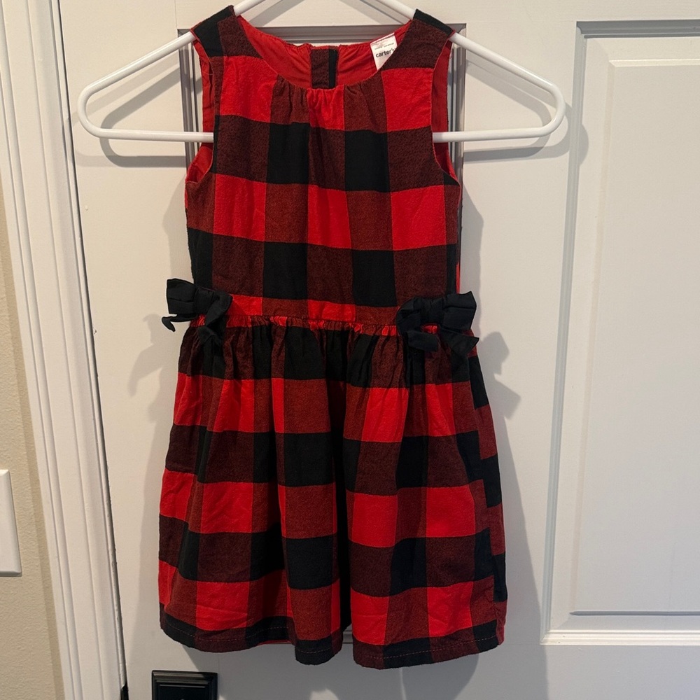 Carter's Red and Black Buffalo Plaid Sleeveless Dress with Side Bows